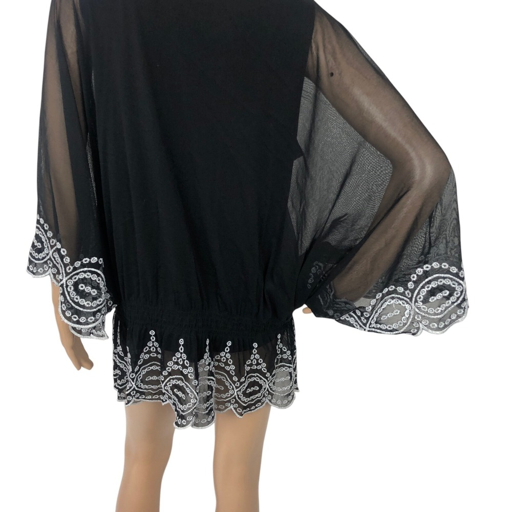 Alfani Embroidered Lace Tunic Top Size L Dolman Sleeve Ruffle Boho Western Shirt - Picture 9 of 10